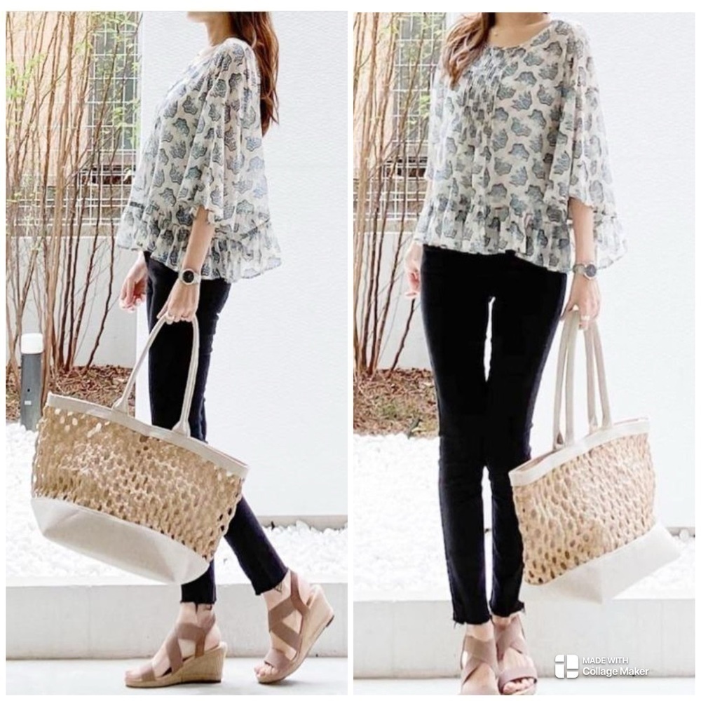Anna Sui X Uniqlo Chiffon‎ Floral Ruffled Hem Boho Cottagecore Blouse NWOT Sz S